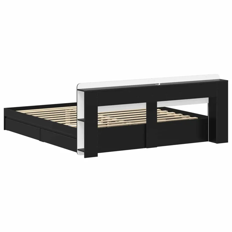 Lovos rėmas su saugojimu Juoda 200 x 200 cm Apdirbta mediena