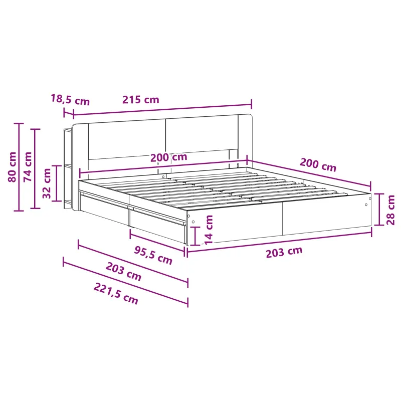 Lovos rėmas su saugojimu Juoda 200 x 200 cm Apdirbta mediena