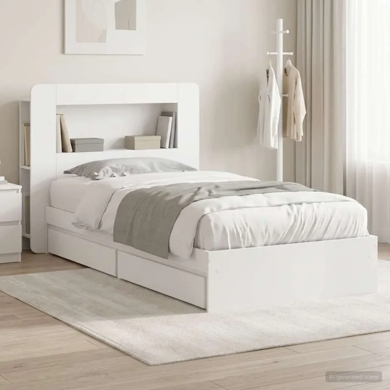 Lovos rėmas su saugojimu Balta 75 x 190 cm Apdirbta mediena