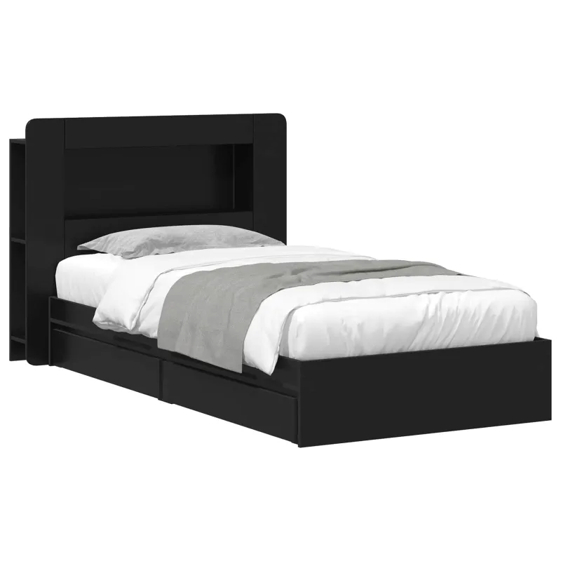Lovos rėmas su saugojimu Juoda 90 x 190 cm Apdirbta mediena