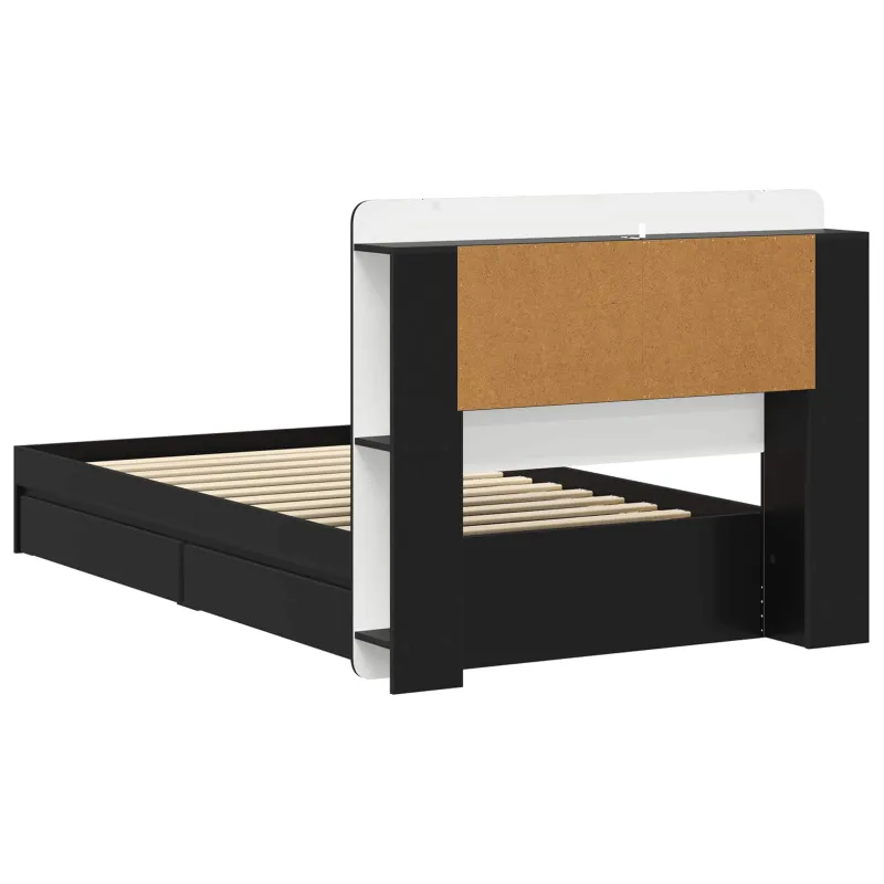 Lovos rėmas su saugojimu Juoda 90 x 190 cm Apdirbta mediena