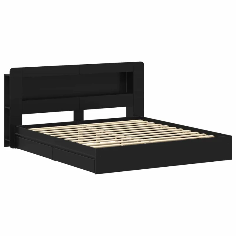 Lovos rėmas su saugojimu Juoda 200 x 200 cm Apdirbta mediena