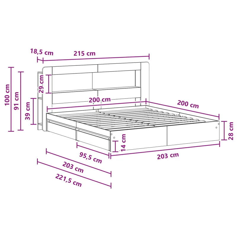 Lovos rėmas su saugojimu su stalčių Pilka Sonoma 200 x 200 cm