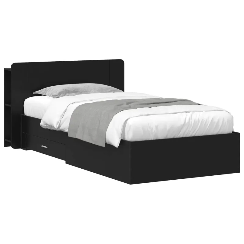 Lovos rėmas su saugojimu Juoda 75 x 190 cm Apdirbta mediena