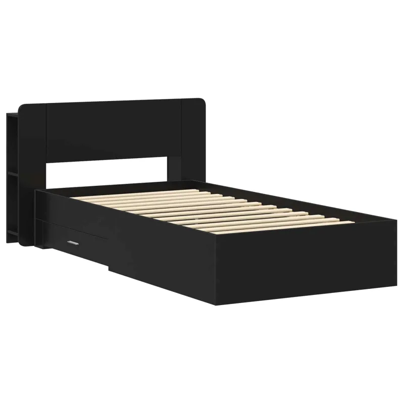 Lovos rėmas su saugojimu Juoda 75 x 190 cm Apdirbta mediena