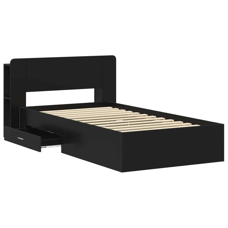 Lovos rėmas su saugojimu Juoda 75 x 190 cm Apdirbta mediena