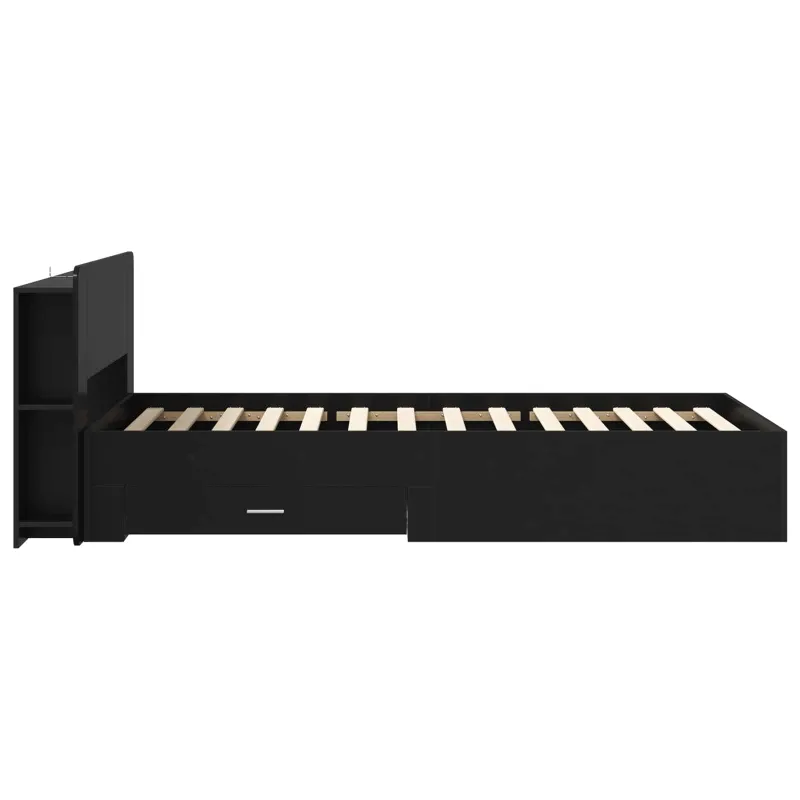 Lovos rėmas su saugojimu Juoda 75 x 190 cm Apdirbta mediena