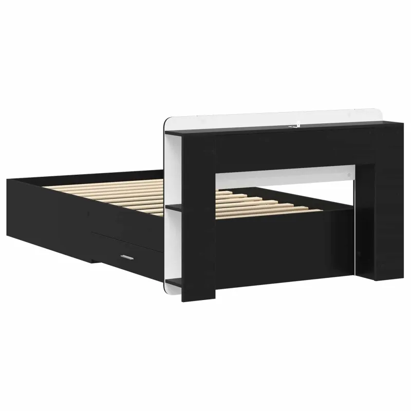 Lovos rėmas su saugojimu Juoda 75 x 190 cm Apdirbta mediena