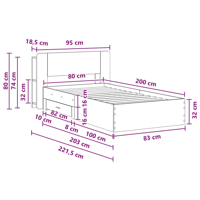 Lovos rėmas su saugojimu Sendintos medienos 80 x 200 cm