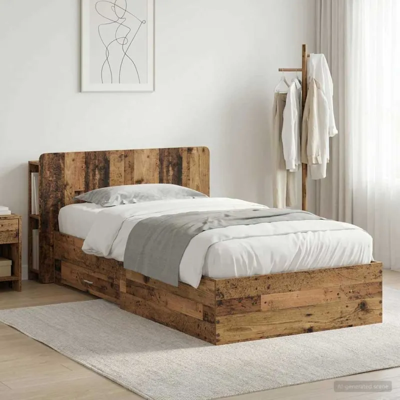 Lovos rėmas su saugojimu Sendintos medienos 90 x 190 cm