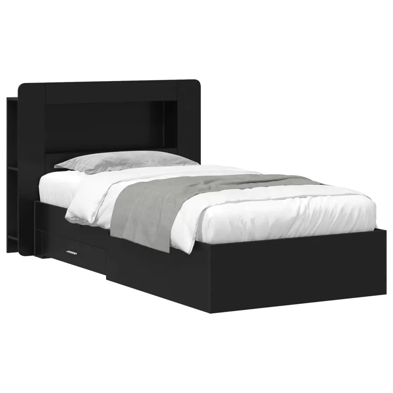 Lovos rėmas su saugojimu Juoda 75 x 190 cm Apdirbta mediena