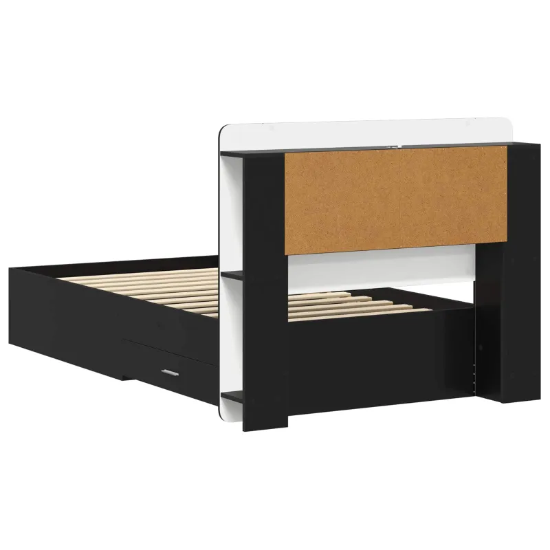 Lovos rėmas su saugojimu Juoda 75 x 190 cm Apdirbta mediena