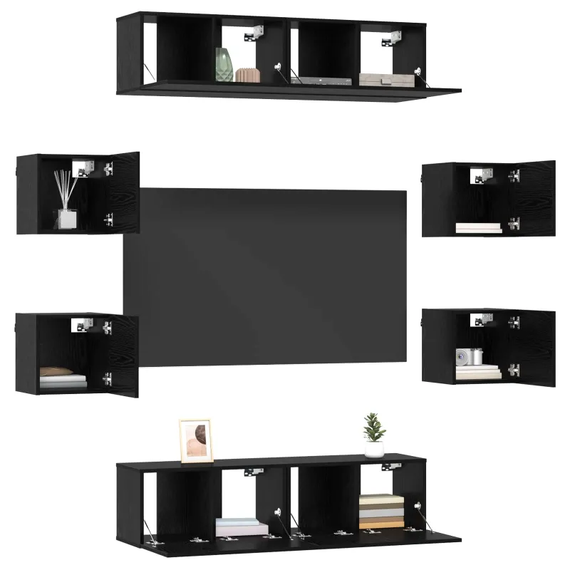 TV spintelių komplektas 8 pcs 120 x 30 x 30 cm Juodojo ąžuolo
