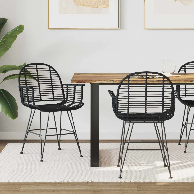 Valgomasis krėslas 2 pcs Ratanas ir Geležis Juoda