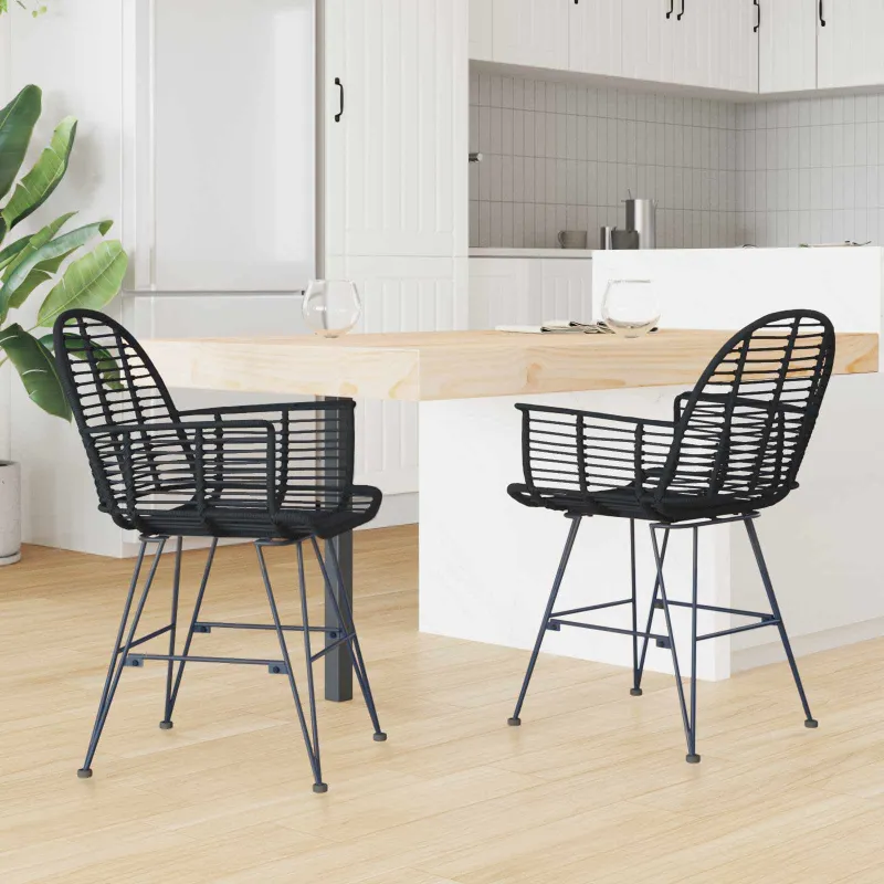 Valgomasis krėslas 2 pcs Ratanas ir Geležis Juoda