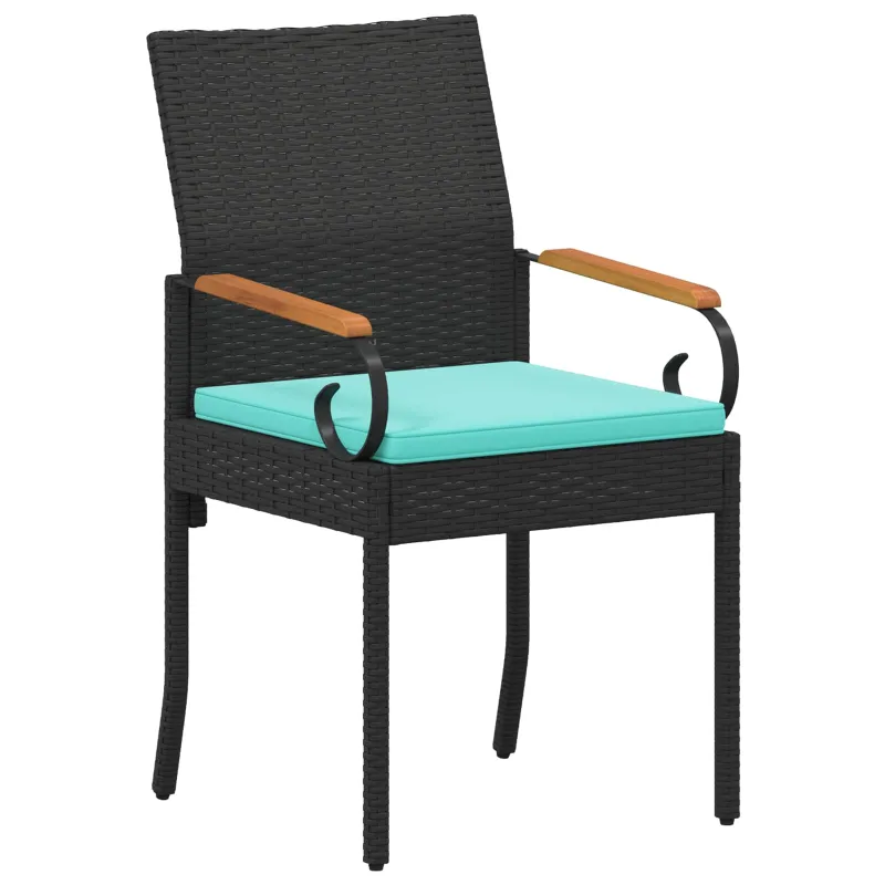 Sodo kėdės 4 pcs Juoda ir turkio Poliratanas ir akacija