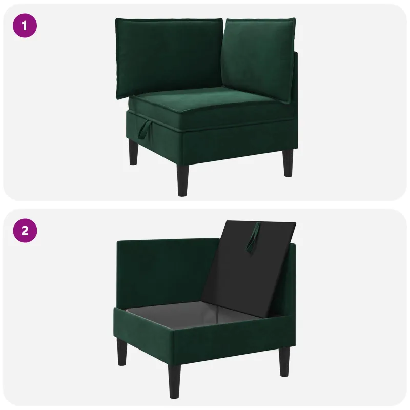 Sofa su saugojimu Tamsiai žalia Aksomas