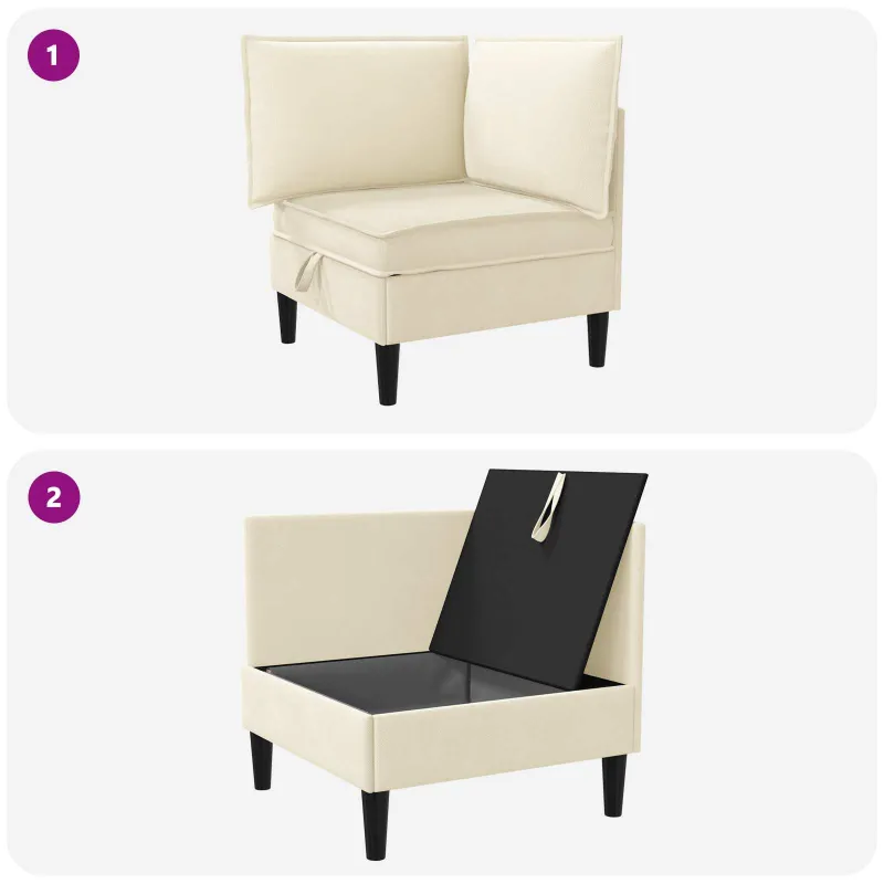 Kampinė Sofa su Saugykla Kreminė Aksomas