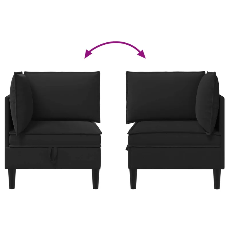 Kampinė Sofa su Saugykla Juoda Aksomas