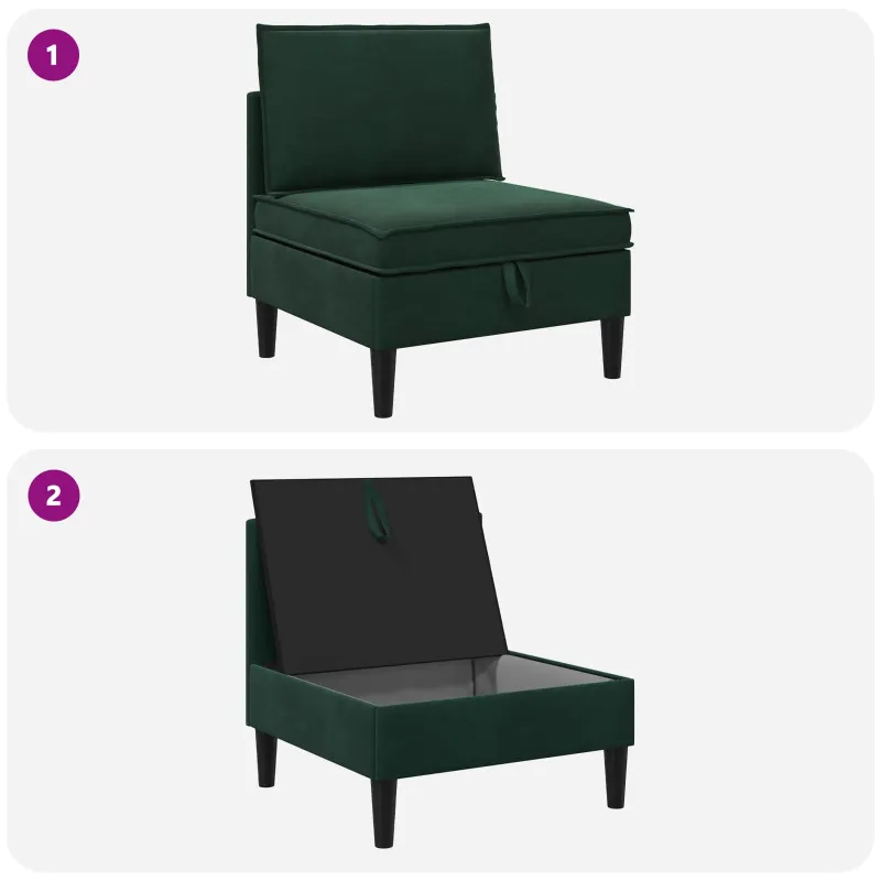 Vidurinė sofa su saugykla Tamsiai žalia Aksomas