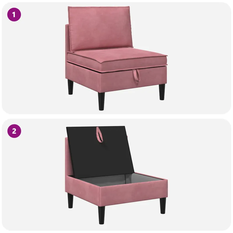 Vidurinė sofa su saugykla Rožinė Aksomas