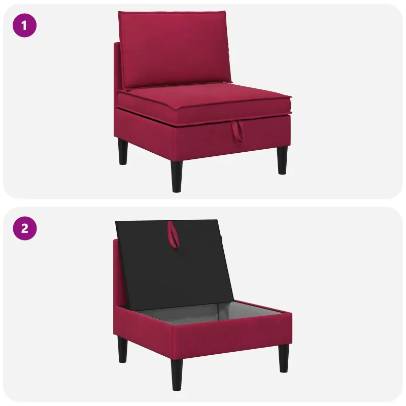 Vidurinė sofa su saugykla Vyno raudona Aksomas