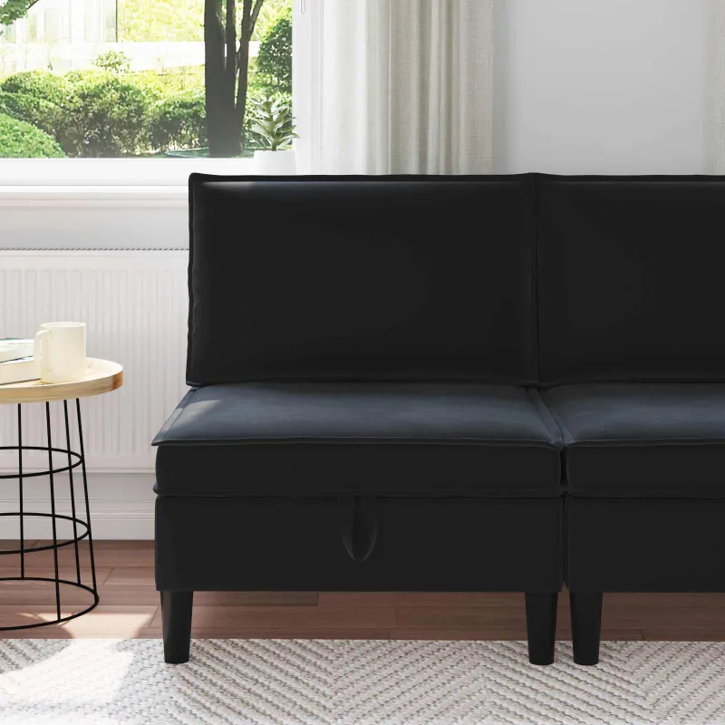 Vidurinė sofa su saugykla Juoda Aksomas