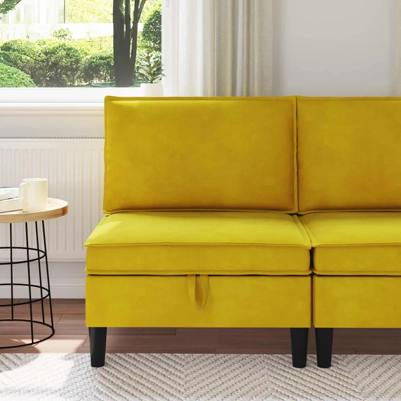 Vidurinė sofa su saugykla Geltona Aksomas