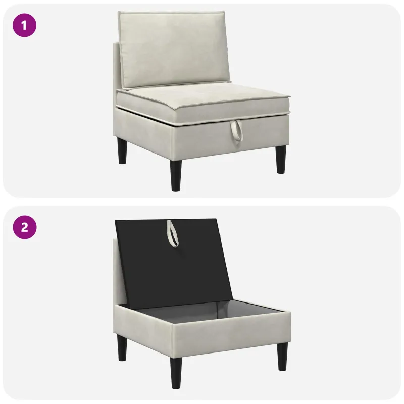 Vidurinė sofa su saugykla Kreminė Aksomas