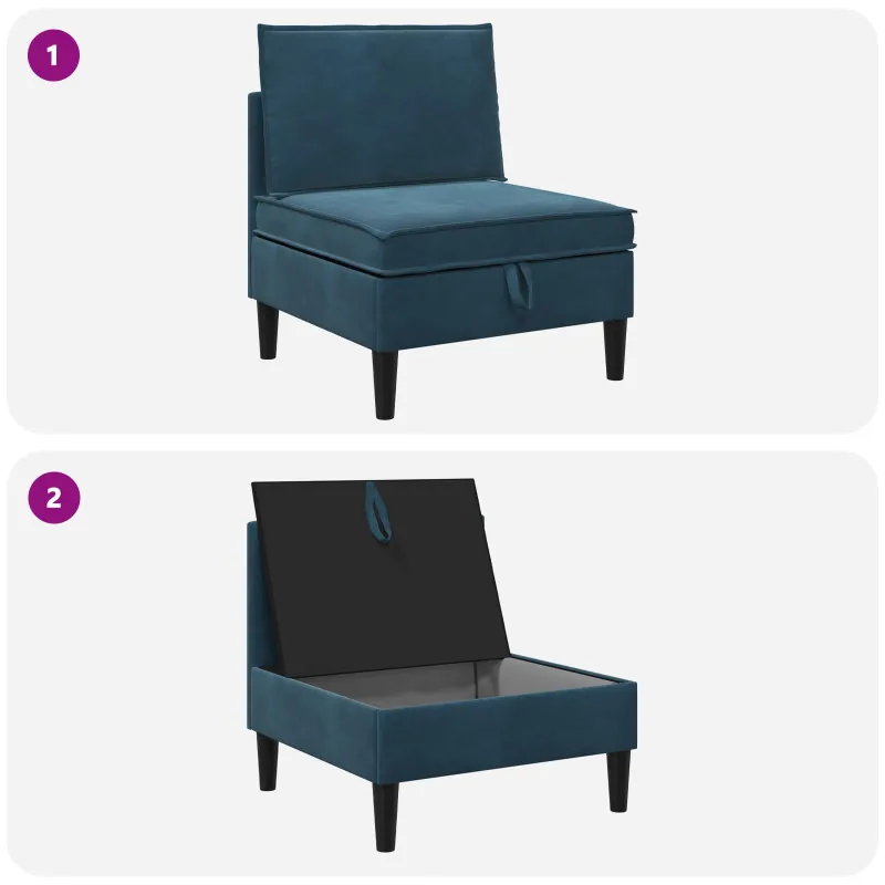 Vidurinė sofa su saugykla Mėlyna Aksomas