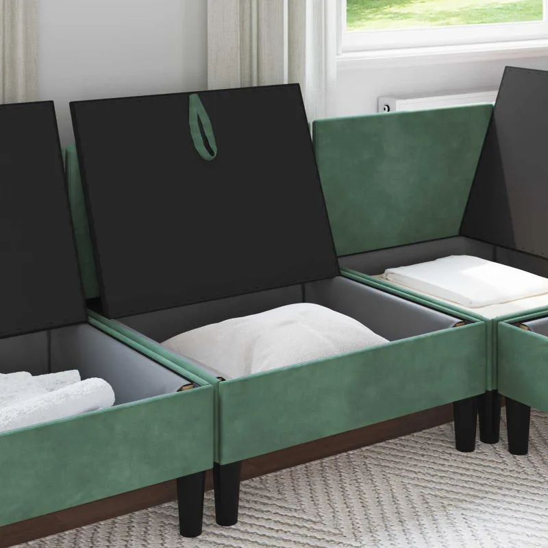 Vidurinė sofa su saugykla Jūrinė žalia Aksomas