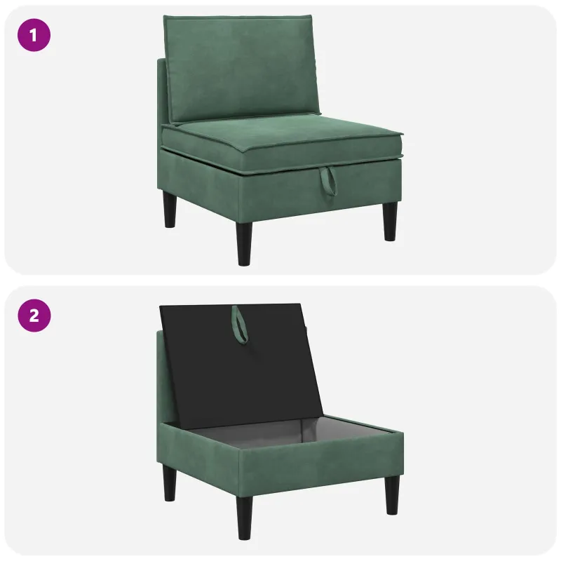 Vidurinė sofa su saugykla Jūrinė žalia Aksomas