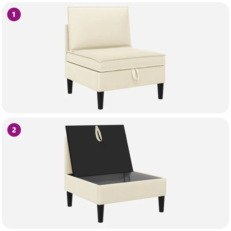 Vidinė Sofa su Saugykla Kreminė Aksomas