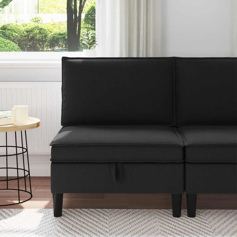 Vidinė Sofa su Saugykla Juoda Aksomas