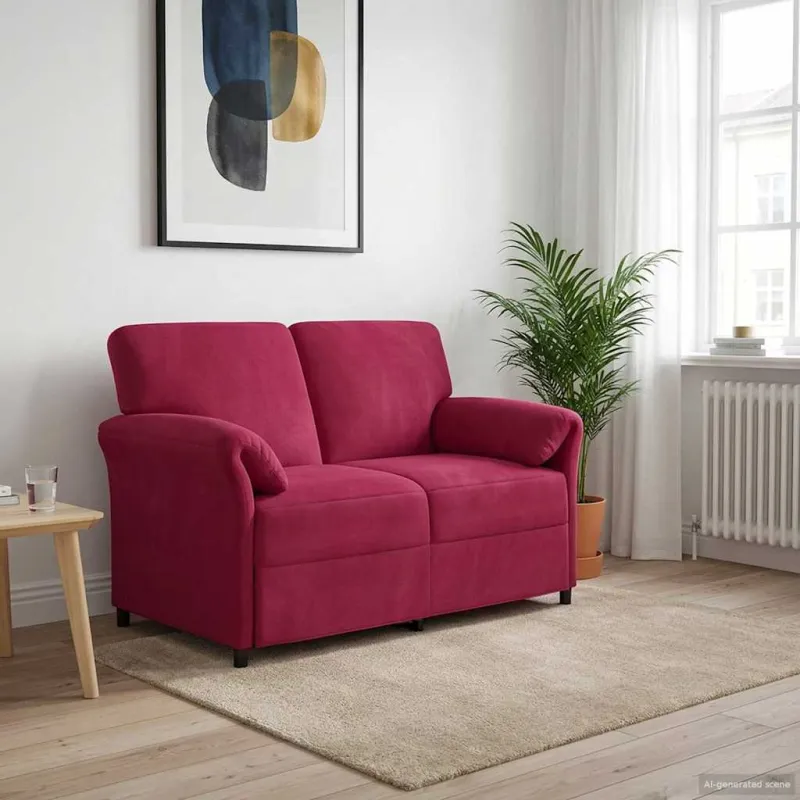 Dvitaškė sofa Vyno raudona 138 x 83 x 95 cm Aksomas