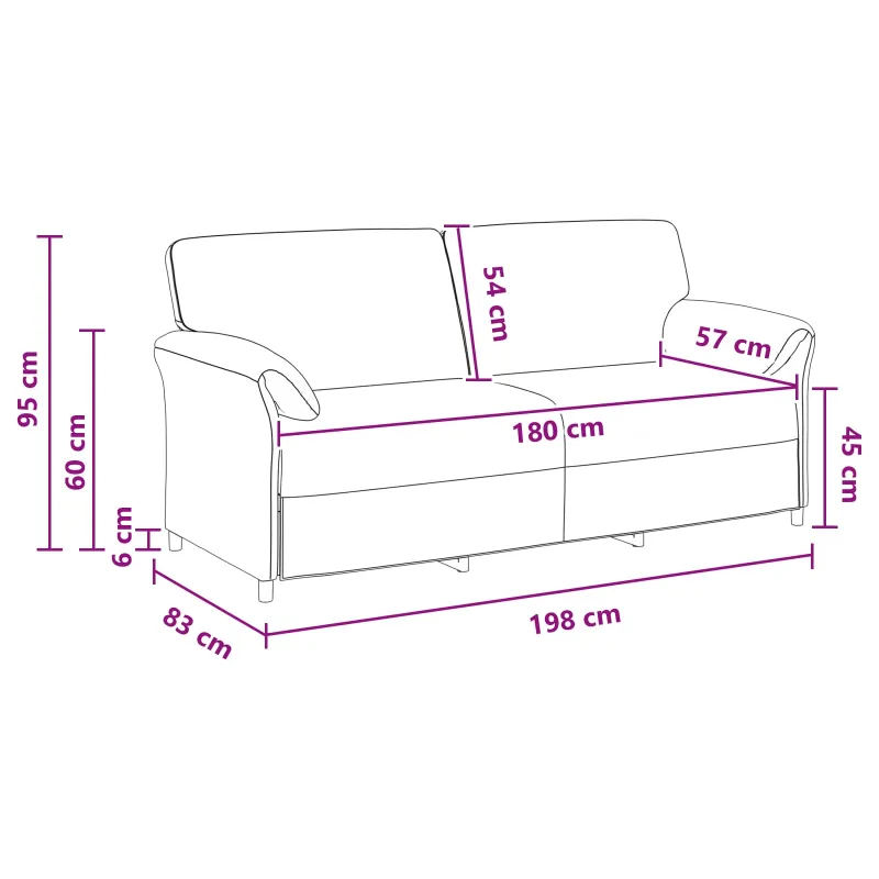 3-Vietis Sofa Mėlyna 198 x 83 x 95 cm Aksomas