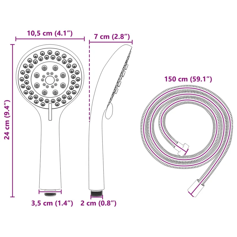 Dušo galvutės rinkinys Chromo 150 cm Nerūdijantis plienas