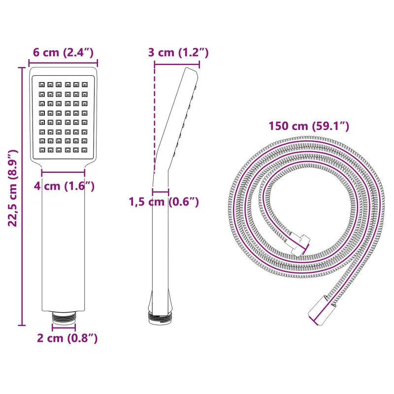 Dušo galvutės rinkinys Juoda 150 cm Nerūdijantis plienas