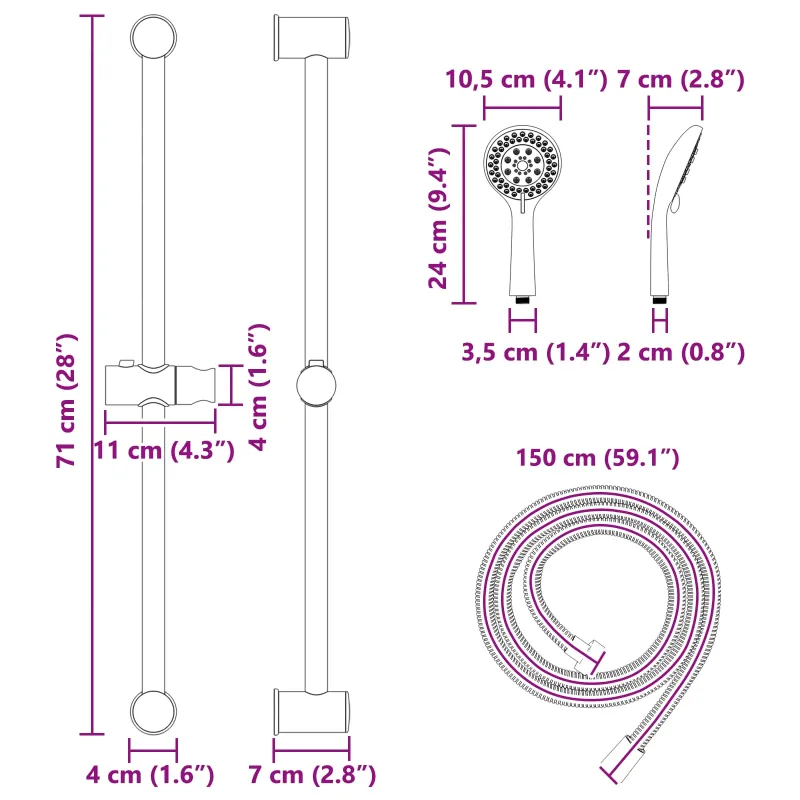 Dušo sistemos rinkinys Chromo 70 cm Nerūdijantis plienas
