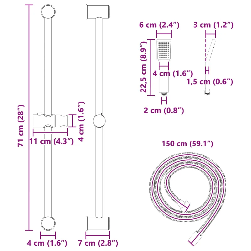 Dušo sistemos rinkinys Juoda 70 cm Nerūdijantis plienas