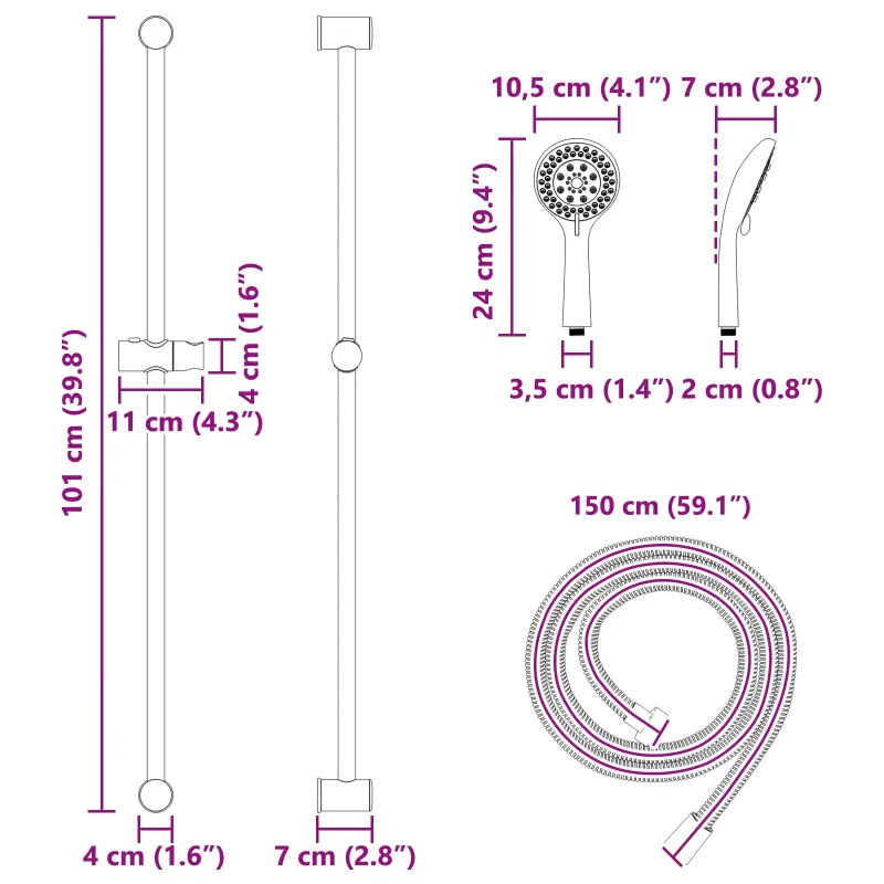 Dušo sistemos rinkinys Juoda 100 cm Nerūdijantis plienas