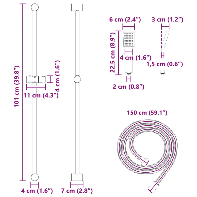 Dušo sistemos rinkinys Juoda 100 cm Nerūdijantis plienas