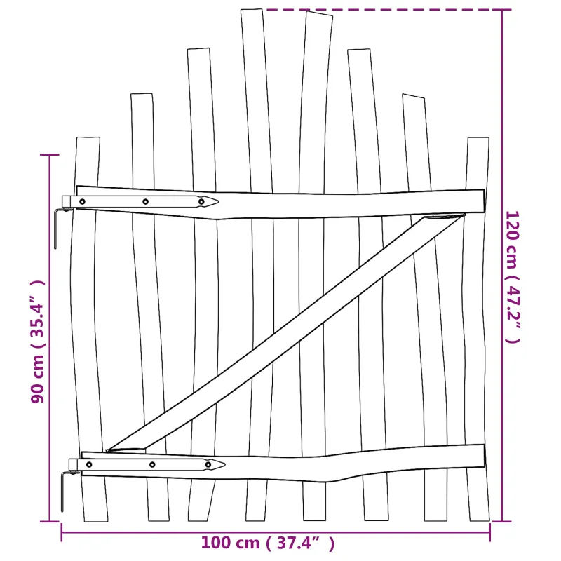 Iškili tvoros vartai 100 x 120 cm Impregnuota lazdyno mediena