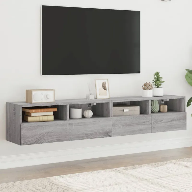 Sieninės TV spintelės, 2vnt., pilkos, 80x30x30cm, mediena