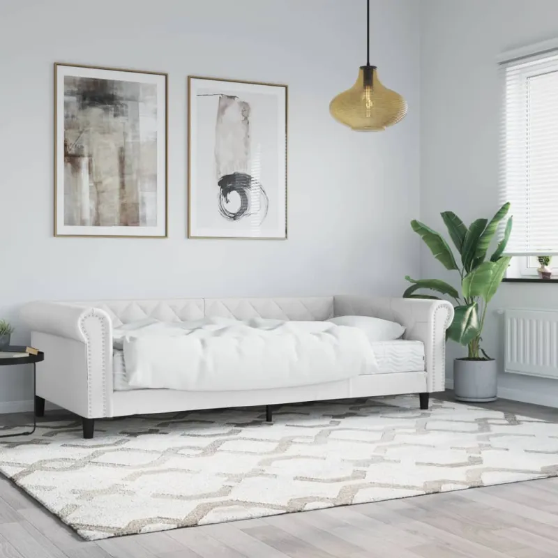 Lova su čiužiniu, baltos spalvos, 90x200cm, dirbtinė oda