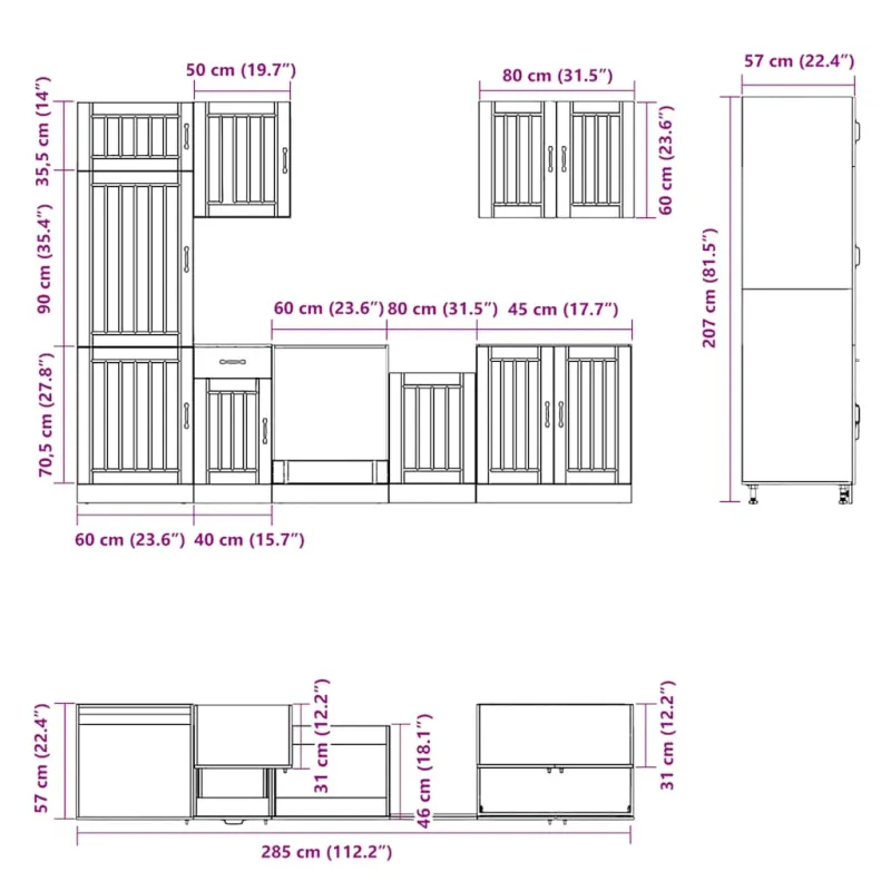 Virtuvinių spintelių komplektas, 7 dalių, Lucca, balta