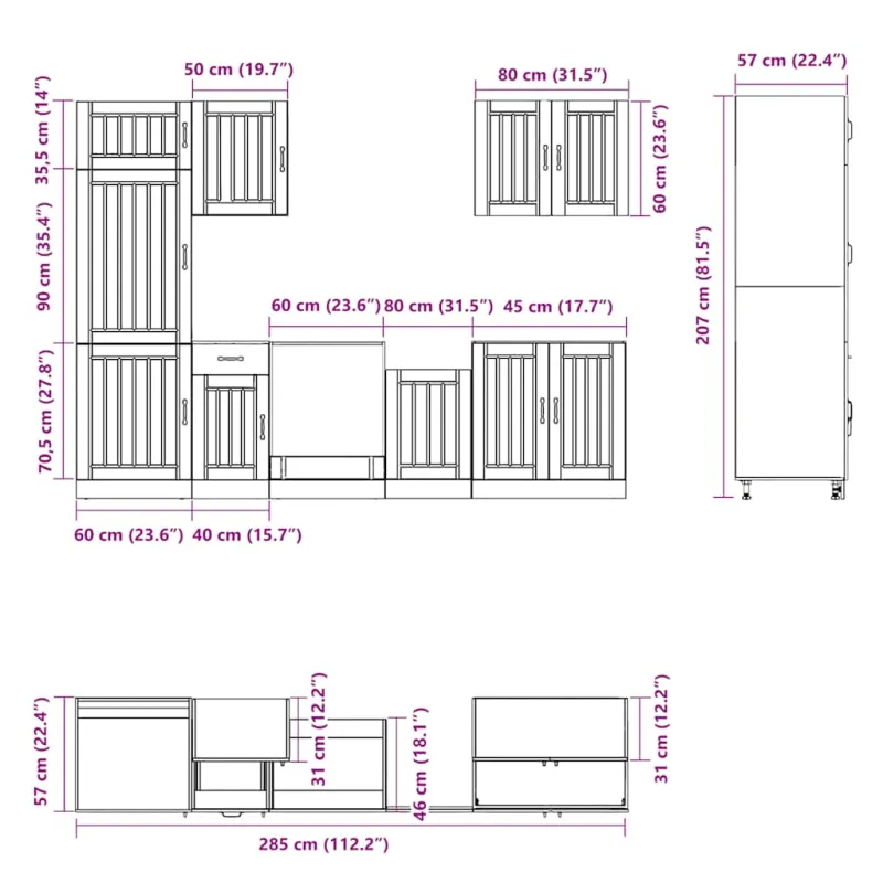 Virtuvinių spintelių komplektas, 7 dalių, Lucca, ąžuolo