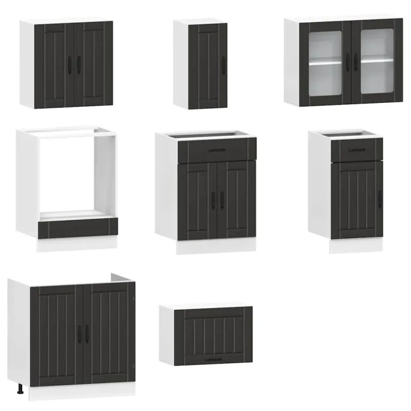 Virtuvinių spintelių komplektas, 8 dalių, Kalmar, juoda