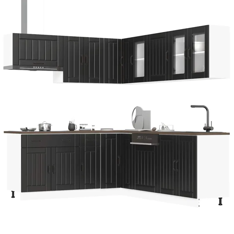 Virtuvinių spintelių komplektas, 11 dalių, Lucca, juoda
