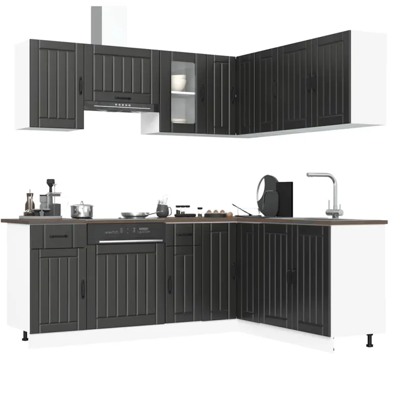 Virtuvinių spintelių komplektas, 11 dalių, Lucca, juoda